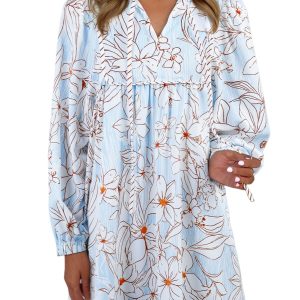 Women's Brown Floral Print Mini Dress – Casual Tie Neck Style for Daily Wear - Main View