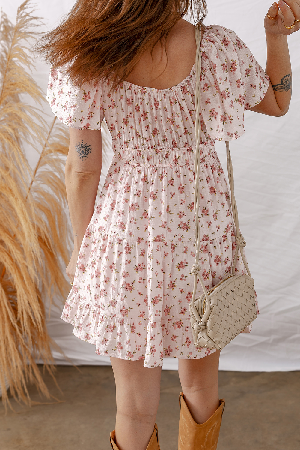 Casual Pink Floral Mini Dress for Women – Perfect for Daily Wear & Outdoor Fun - Detail View 5 Casual Pink Floral Mini Dress for Women – Perfect for Daily Wear & Outdoor Fun - Detail View 5