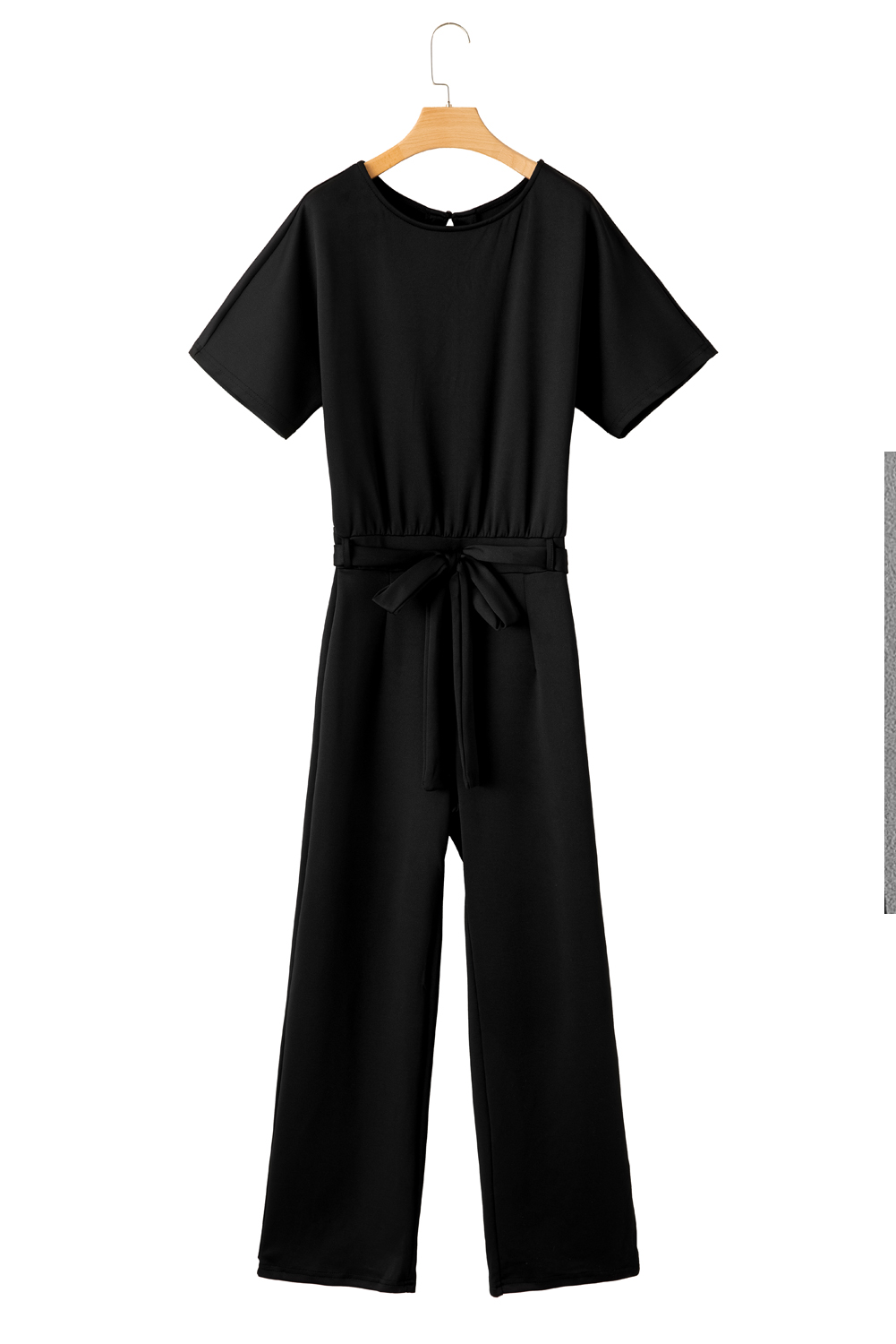 Women's Black Dolman Sleeve Belted Straight Leg Jumpsuit for Casual Daily Wear - Detail View 13 Women's Black Dolman Sleeve Belted Straight Leg Jumpsuit for Casual Daily Wear - Detail View 13