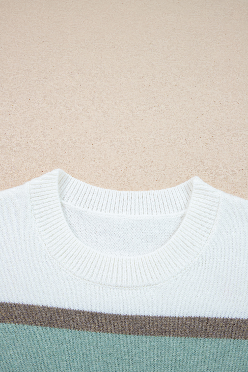 Women's Drop Shoulder Striped Knit Sweater in White for Fall - Detail View 8 Women's Drop Shoulder Striped Knit Sweater in White for Fall - Detail View 8