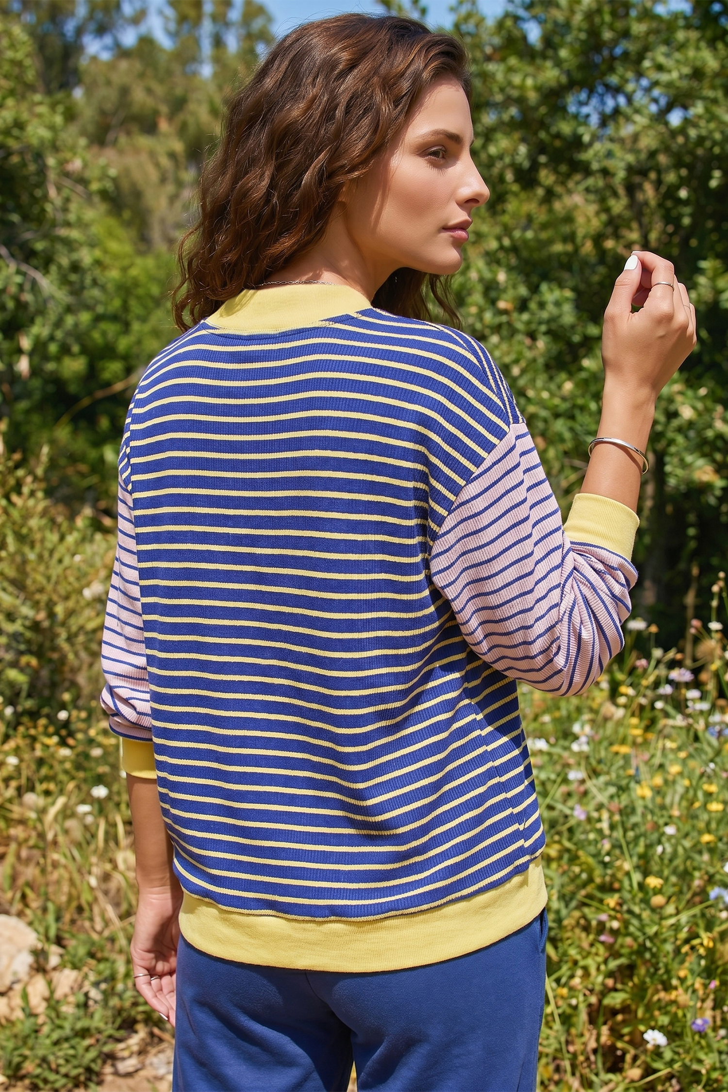 Colorblock Striped Crew Neck Top, Women's Fall Long Sleeve - Detail View 2 Colorblock Striped Crew Neck Top, Women's Fall Long Sleeve - Detail View 2