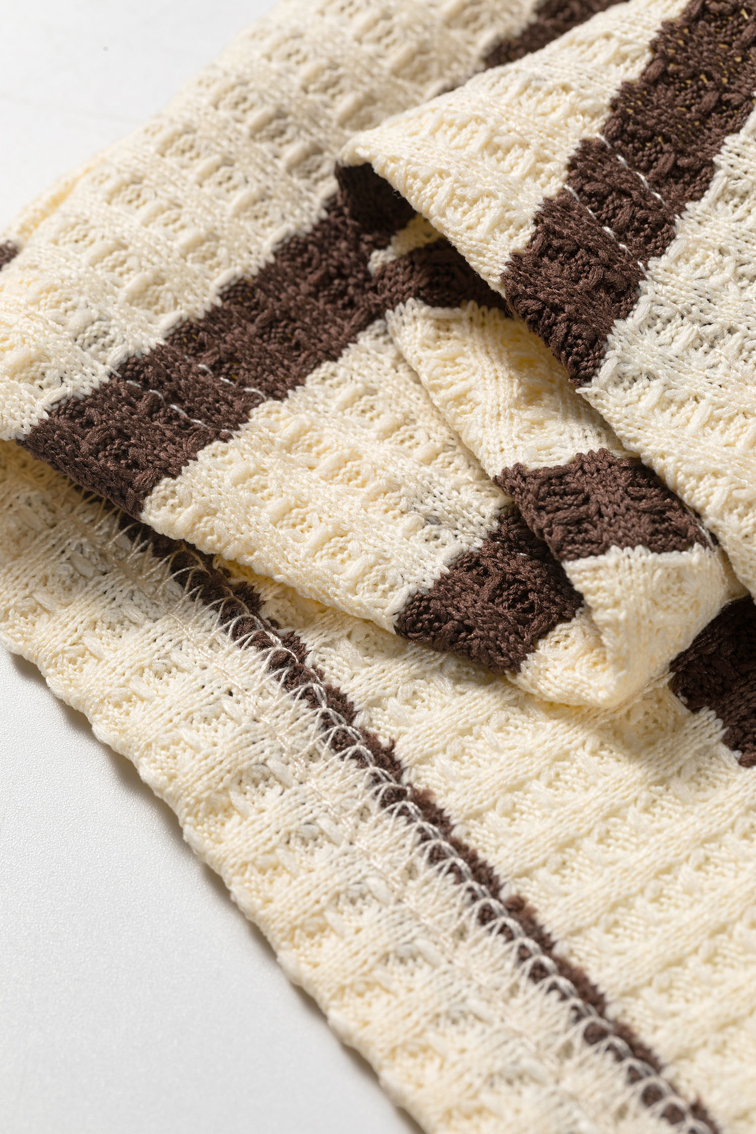 Brown Stripe Pullover, Women's Round Neck Waffle Knit Top - Detail View 17 Brown Stripe Pullover, Women's Round Neck Waffle Knit Top - Detail View 17