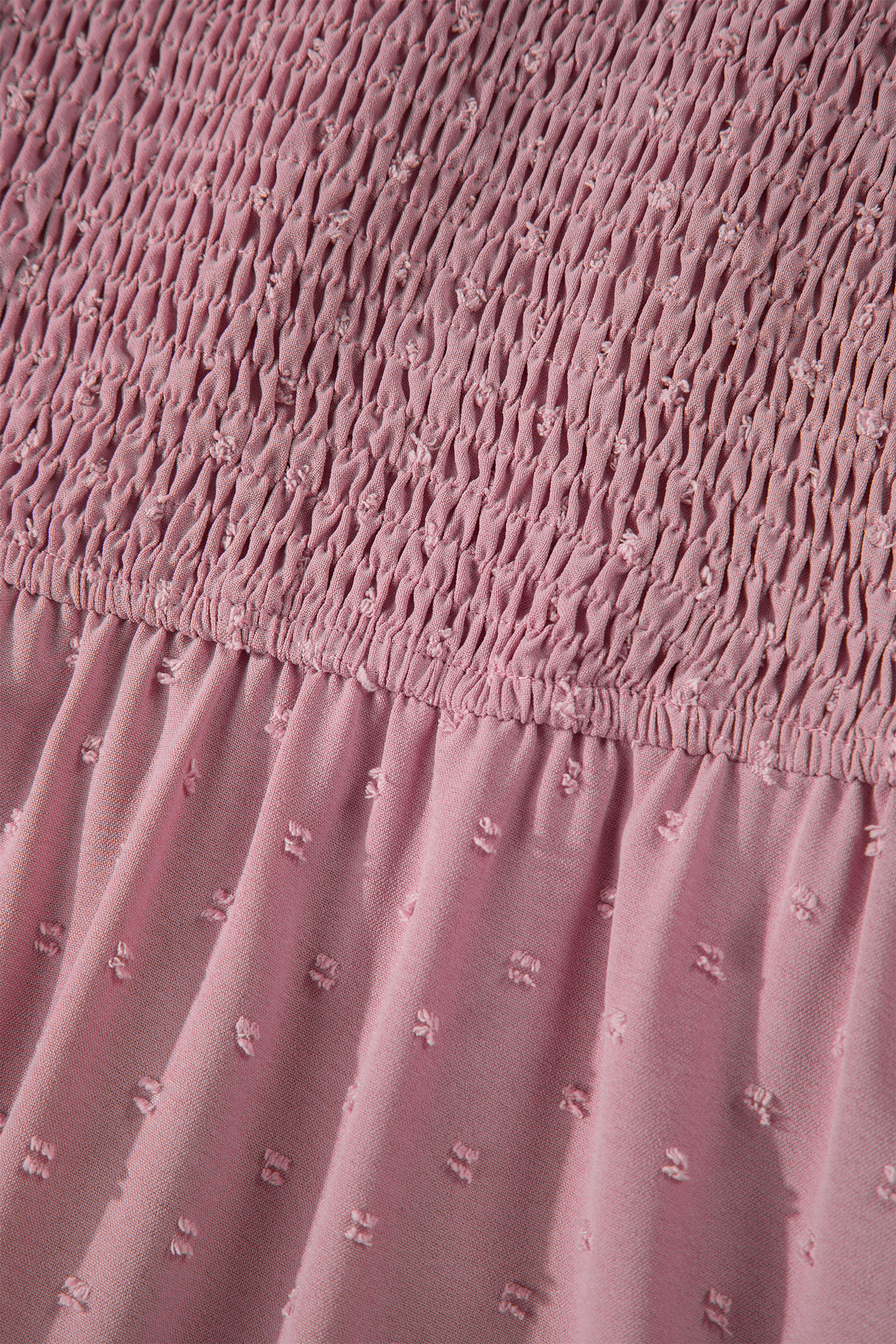 Women's Pink Swiss Dot Midi Dress – Smocked High Waist Flowy Summer Shift Dress - Detail View 10 Women's Pink Swiss Dot Midi Dress – Smocked High Waist Flowy Summer Shift Dress - Detail View 10