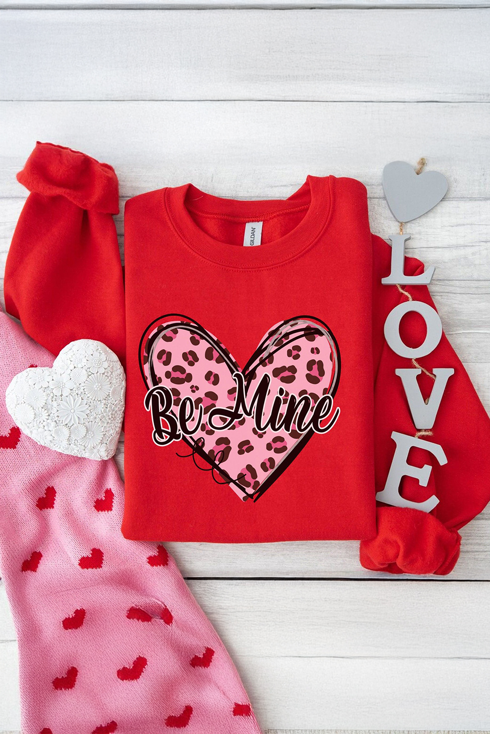 Comfortable Long Sleeve Red Graphic Sweatshirt for Women - Perfect for Valentine's Day - Detail View 7 Comfortable Long Sleeve Red Graphic Sweatshirt for Women - Perfect for Valentine's Day - Detail View 7