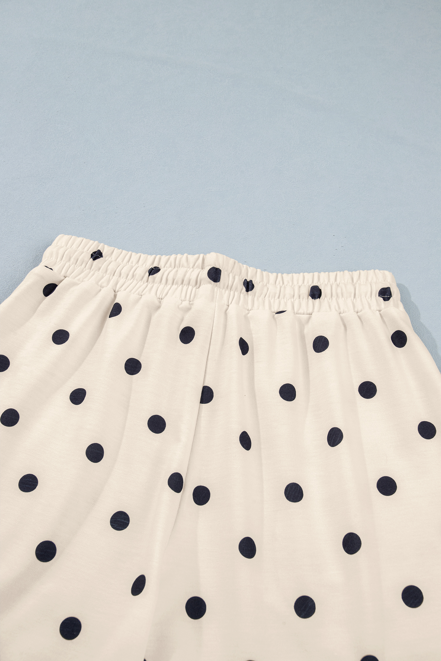 White Polka Dot Short Set for Women – Exposed Seam Detail Loose Tee and Shorts, Trendy Casual Style - Detail View 8 White Polka Dot Short Set for Women – Exposed Seam Detail Loose Tee and Shorts, Trendy Casual Style - Detail View 8