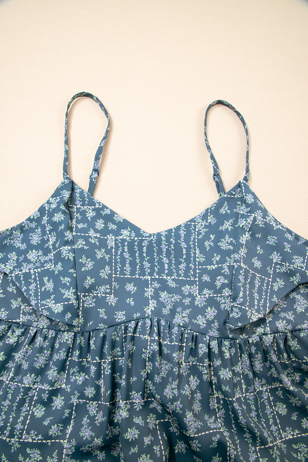 Charming A-Line Blue Mini Dress with Floral Pattern and Knot Detail - Detail View 10 Charming A-Line Blue Mini Dress with Floral Pattern and Knot Detail - Detail View 10