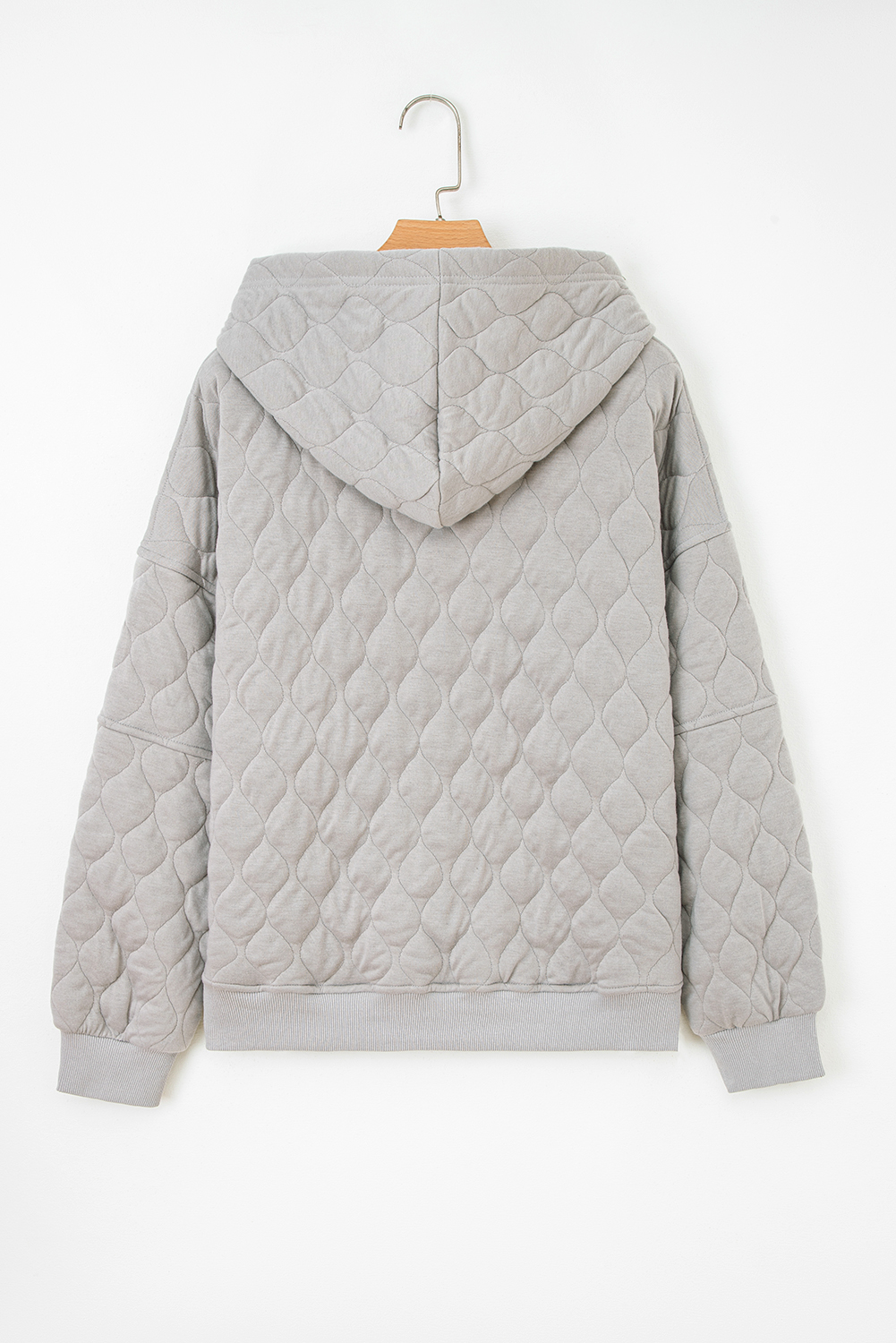 Gray Quilted Plus Size Hoodie for Women – Versatile Quarter Zip for Winter Outings - Detail View 6 Gray Quilted Plus Size Hoodie for Women – Versatile Quarter Zip for Winter Outings - Detail View 6