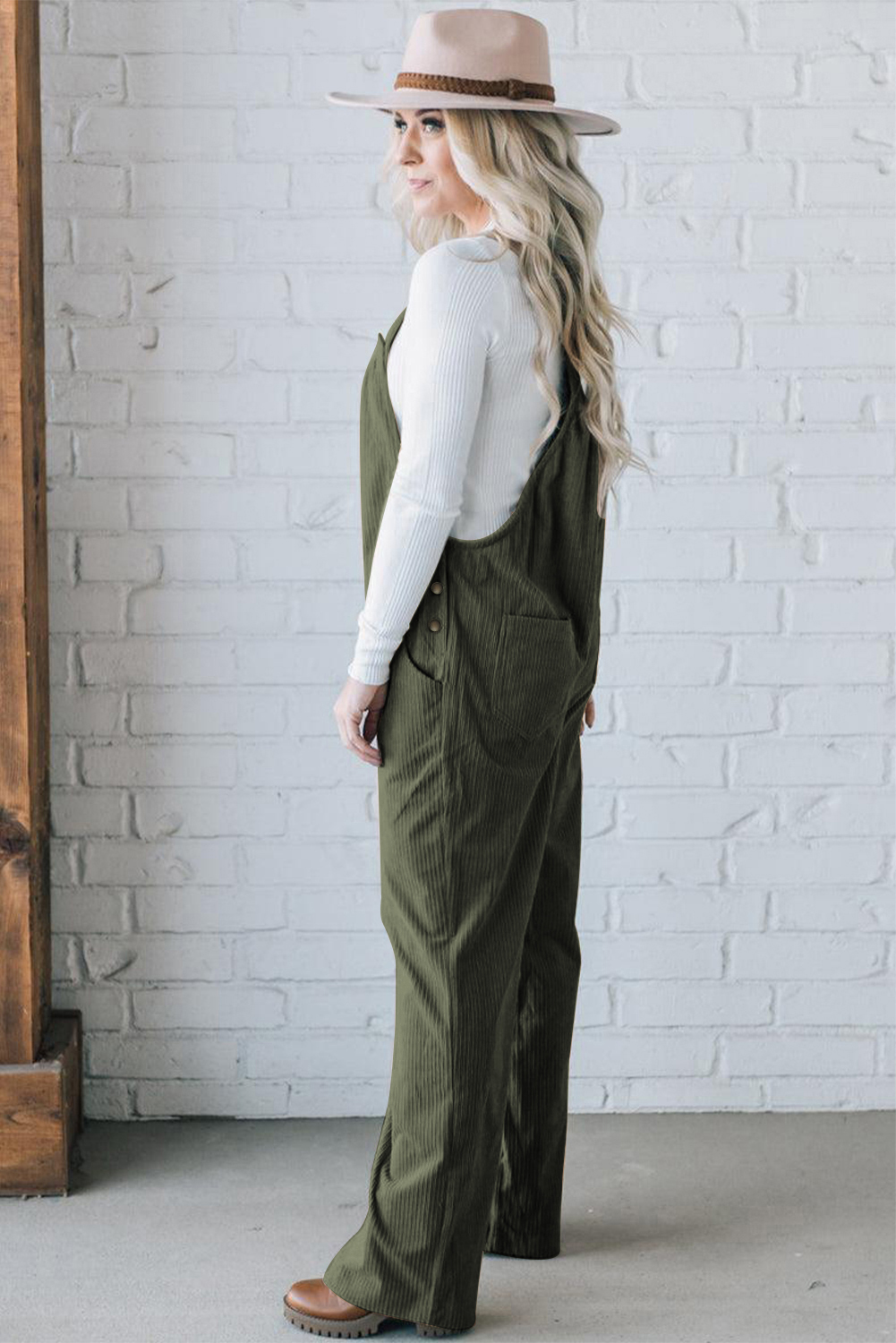 Soft Corduroy Overalls, Cozy Wide Leg Women Jumpsuit - Detail View 3 Soft Corduroy Overalls, Cozy Wide Leg Women Jumpsuit - Detail View 3