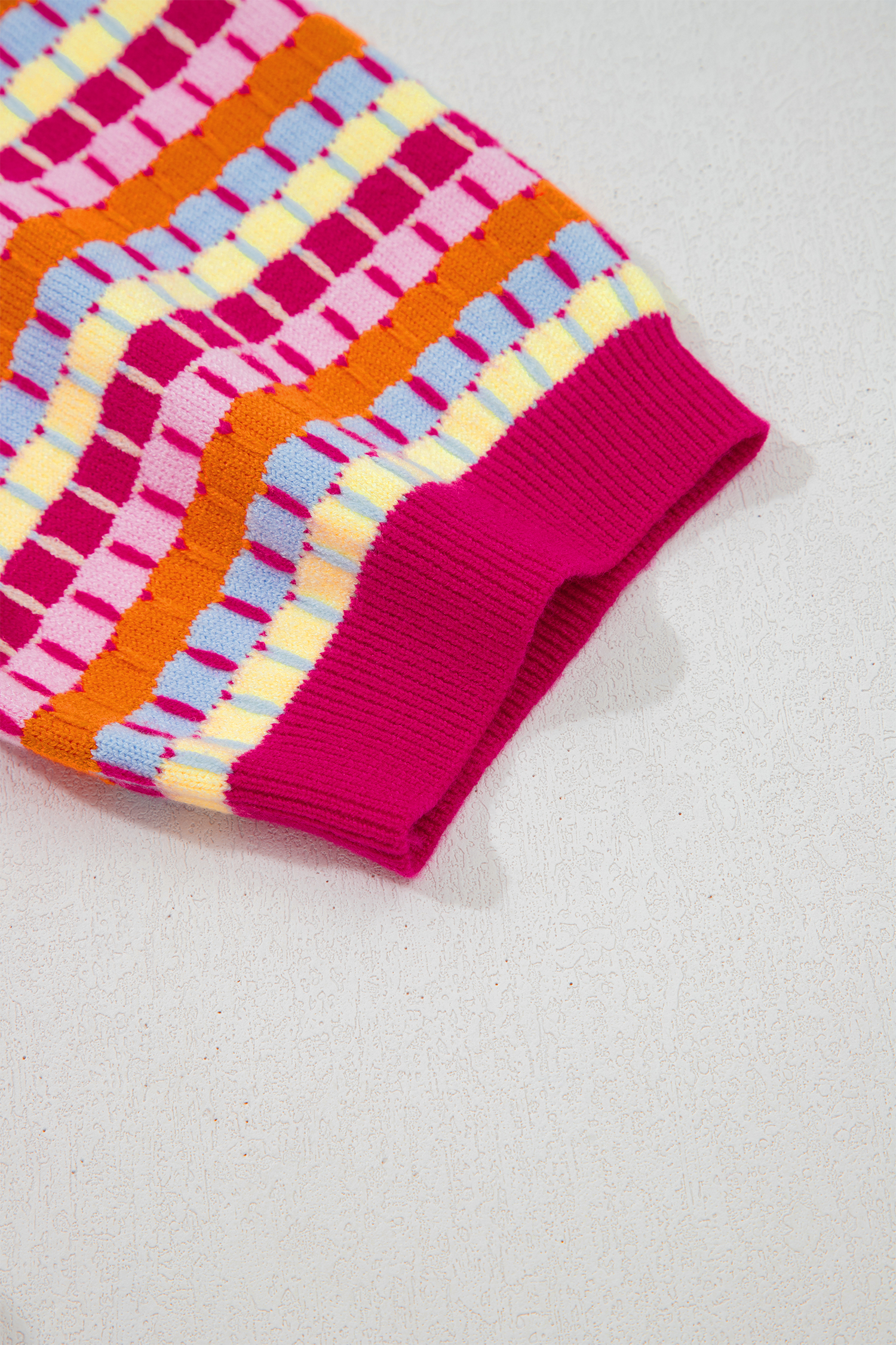 Trendy Rose Red Knit Sweater – Abstract Patterned Shift Top for Daily Summer Outfits - Detail View 9 Trendy Rose Red Knit Sweater – Abstract Patterned Shift Top for Daily Summer Outfits - Detail View 9