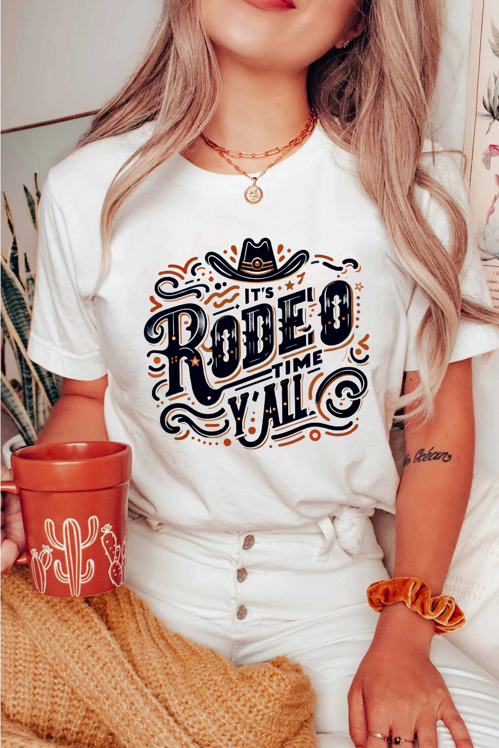 Casual Summer Tee with Fun Western Slogan - White Color - Detail View 6 Casual Summer Tee with Fun Western Slogan - White Color - Detail View 6