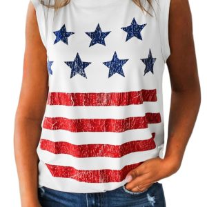 Women's Stars and Stripes Tank Top – Vintage Flag Print Sleeveless Casual Shirt for Summer - Main View
