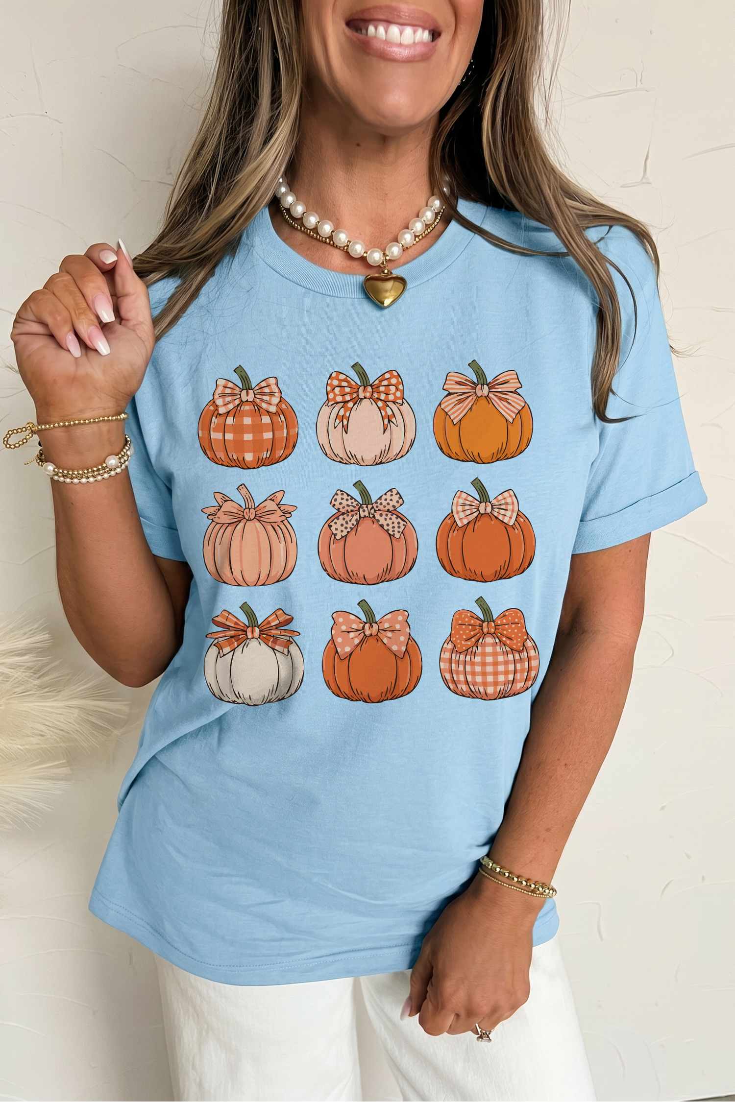 Fall Pumpkin Print Tee, Short Sleeve Round Neck Graphic - Detail View 8 Fall Pumpkin Print Tee, Short Sleeve Round Neck Graphic - Detail View 8