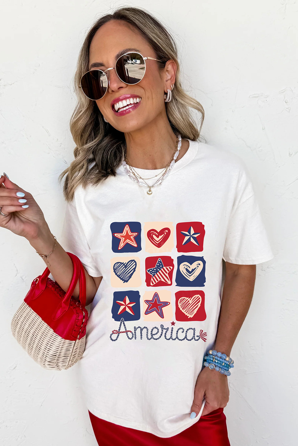 Stylish Women's Graphic T-Shirt with Heart and Star Pattern - Independence Day Inspired - Detail View 6 Stylish Women's Graphic T-Shirt with Heart and Star Pattern - Independence Day Inspired - Detail View 6