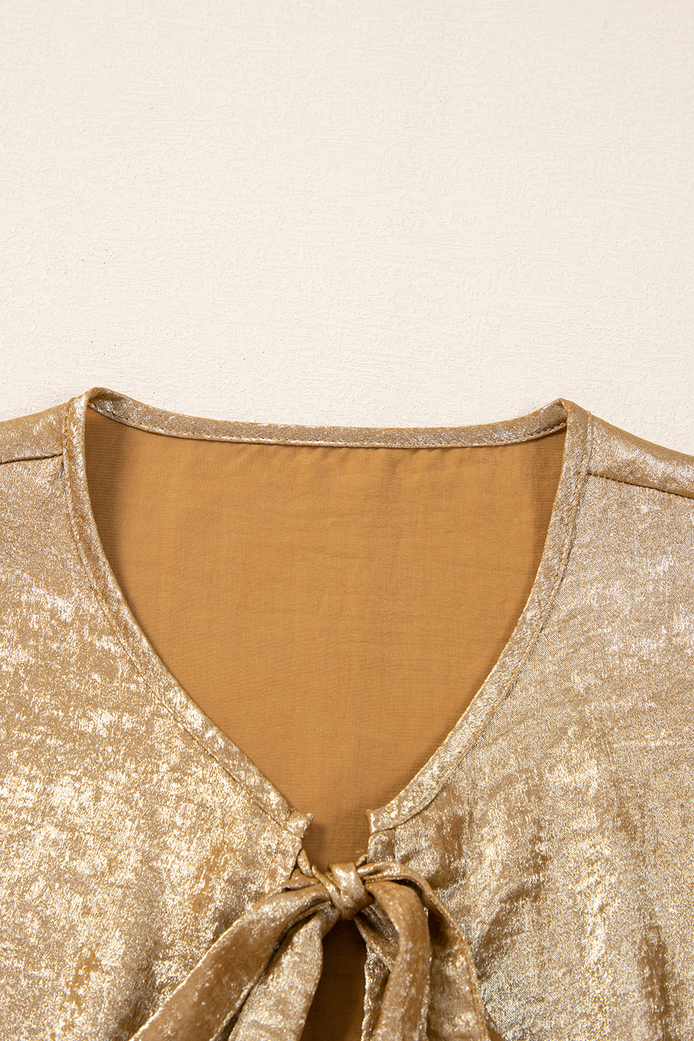 Sophisticated Solid Gold Blouse with Knot Detail - Stylish Daily Wear for Women - Detail View 7 Sophisticated Solid Gold Blouse with Knot Detail - Stylish Daily Wear for Women - Detail View 7