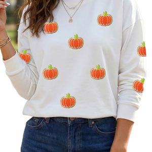 Pumpkin Graphic Sweatshirt, Women's Fall Casual Long Sleeve - Main View