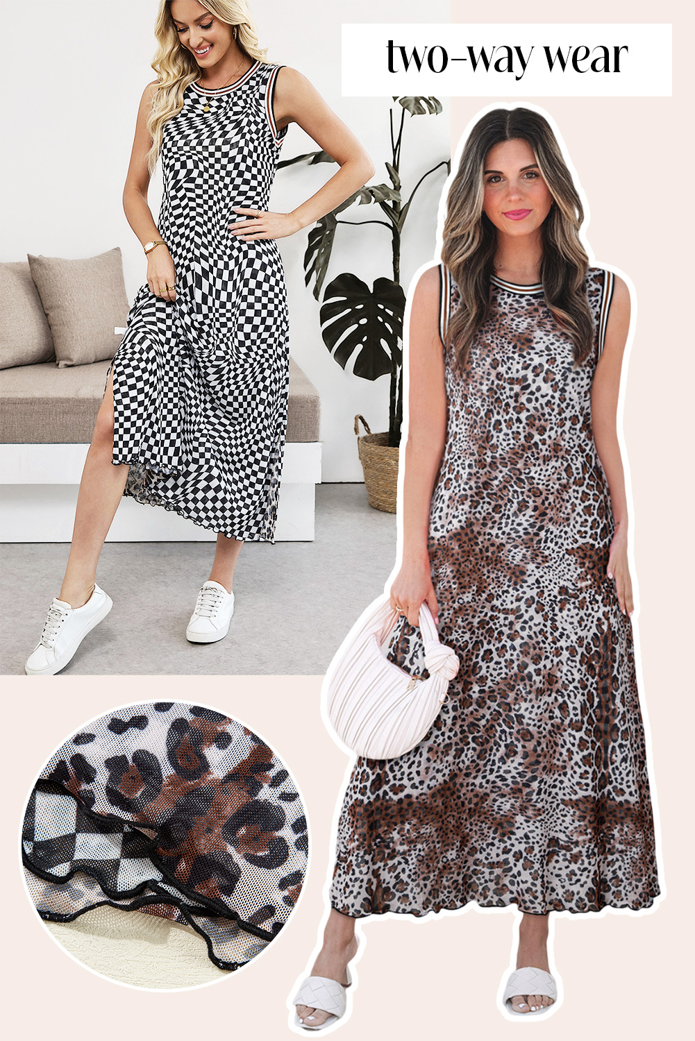 Elegant Dual-Printed Long Dress: Leopard & Checkered Patterns for Effortless Fashion - Detail View 2 Elegant Dual-Printed Long Dress: Leopard & Checkered Patterns for Effortless Fashion - Detail View 2