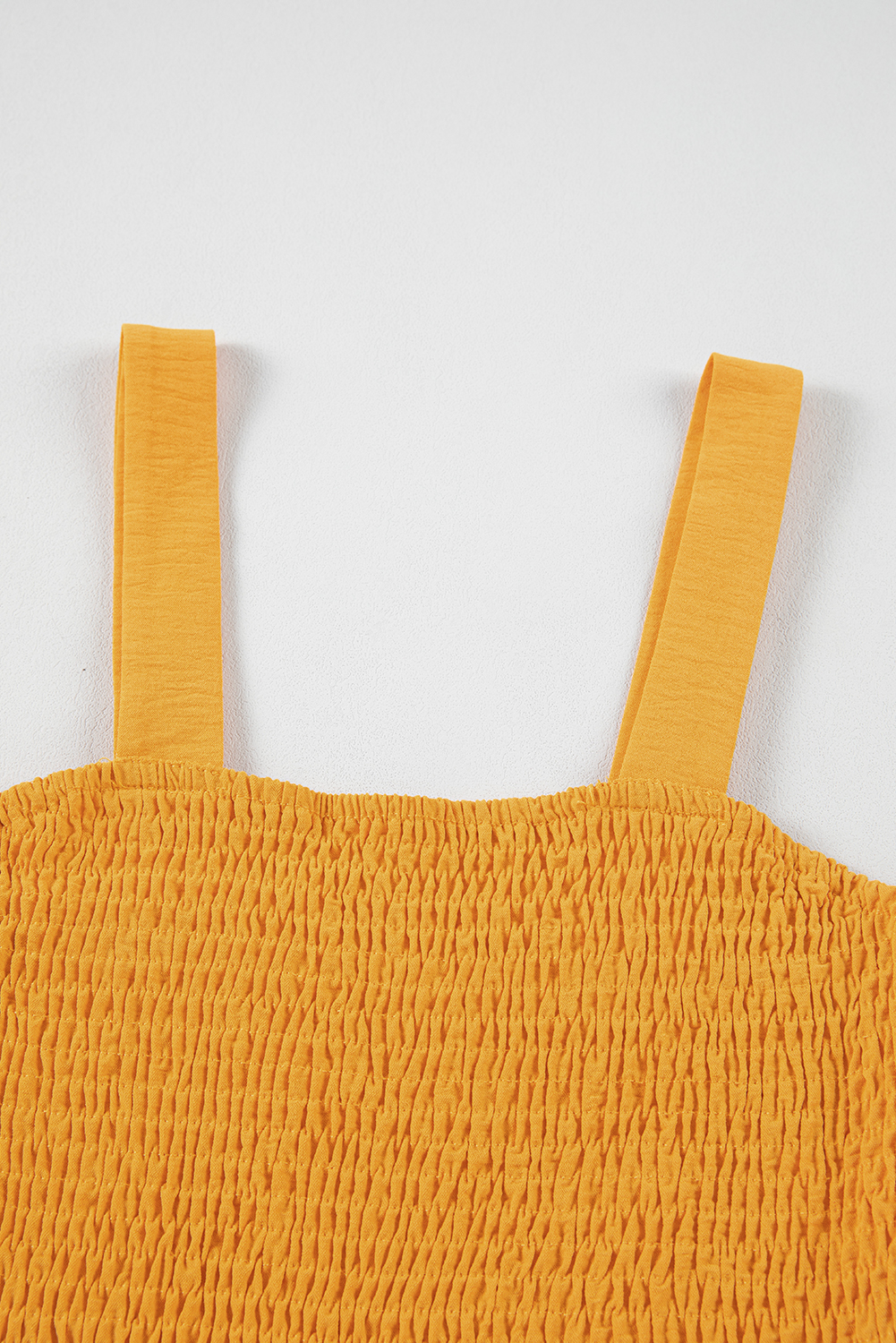 Sleeveless Casual Romper for Women – Ginger Off-the-Shoulder Smocked Waist Summer Outfit - Detail View 11 Sleeveless Casual Romper for Women – Ginger Off-the-Shoulder Smocked Waist Summer Outfit - Detail View 11