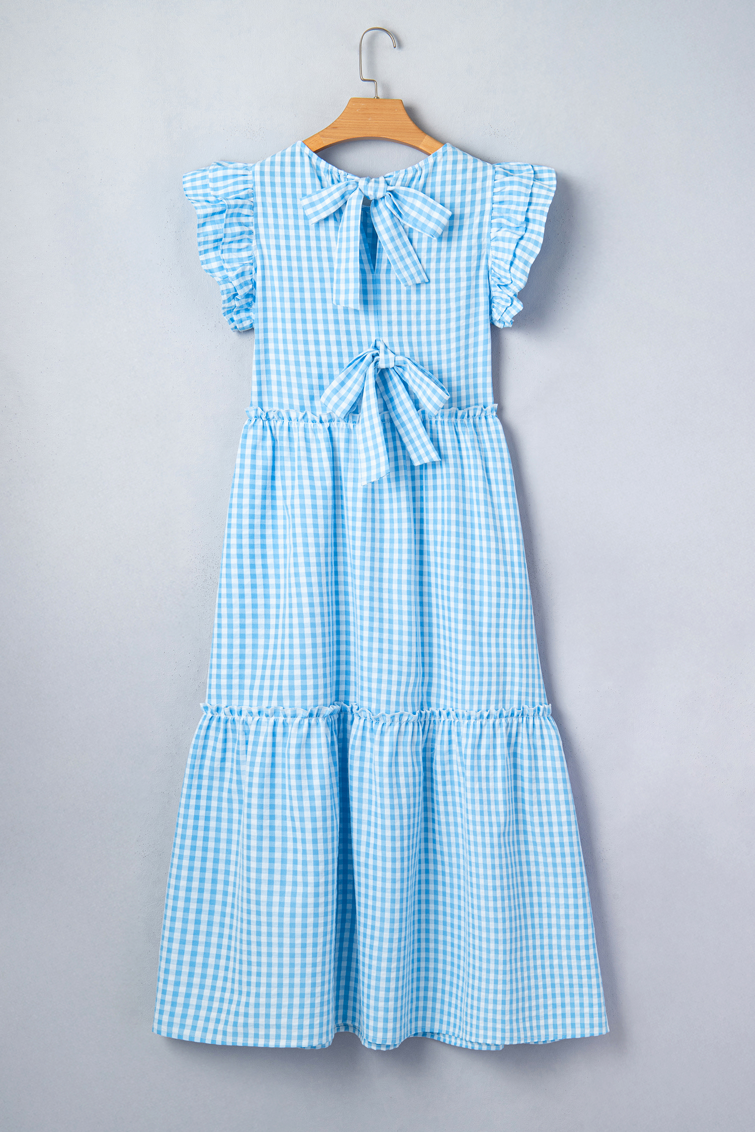 Chic Sky Blue Knot Back Ruffled Maxi Dress for Women – Perfect for Summer Outings and Daily Wear - Detail View 5 Chic Sky Blue Knot Back Ruffled Maxi Dress for Women – Perfect for Summer Outings and Daily Wear - Detail View 5