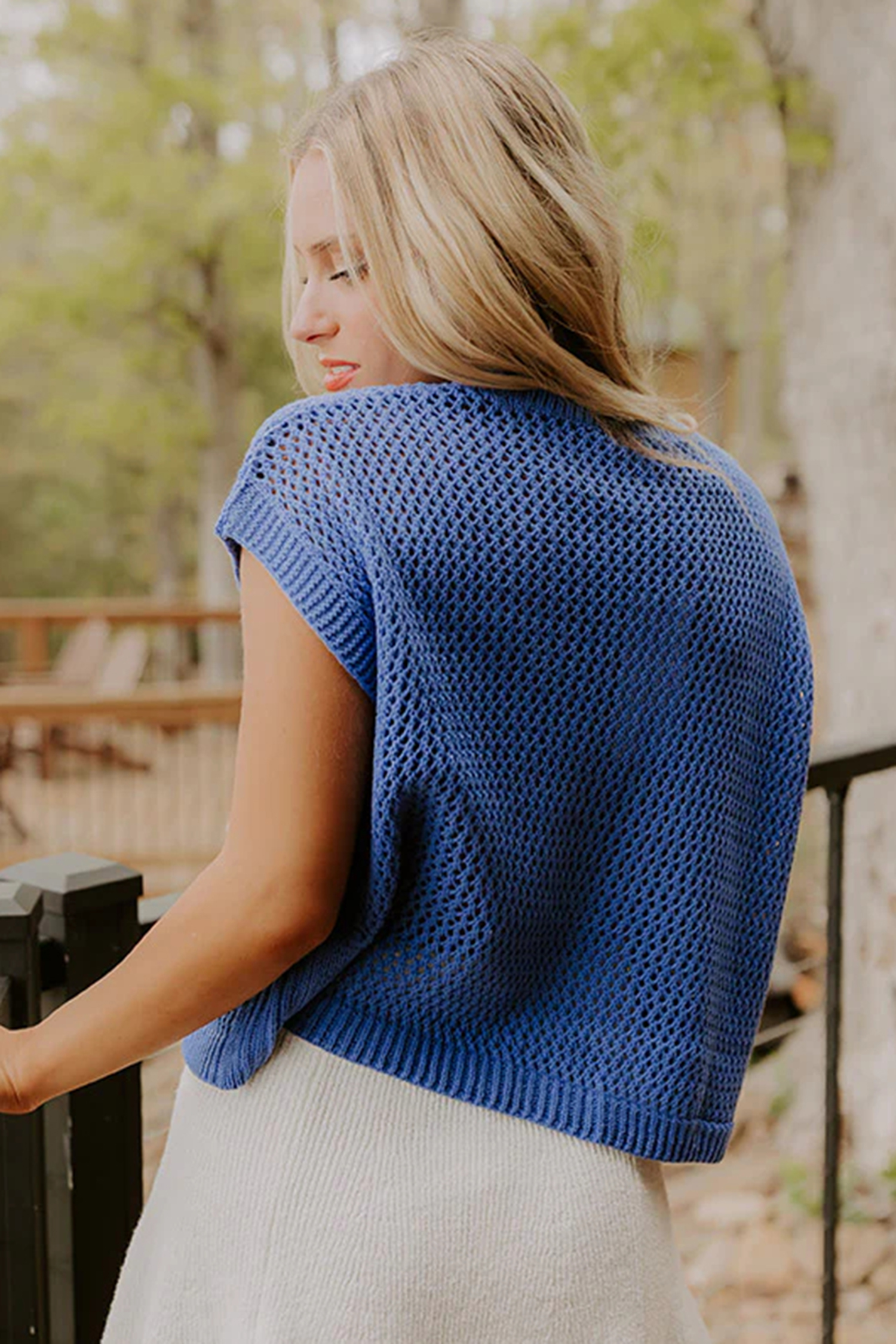 Women's Sky Blue Flag Print Short Sleeve Sweater – Ideal for Summer Outings and Independence Celebrations - Detail View 2 Women's Sky Blue Flag Print Short Sleeve Sweater – Ideal for Summer Outings and Independence Celebrations - Detail View 2