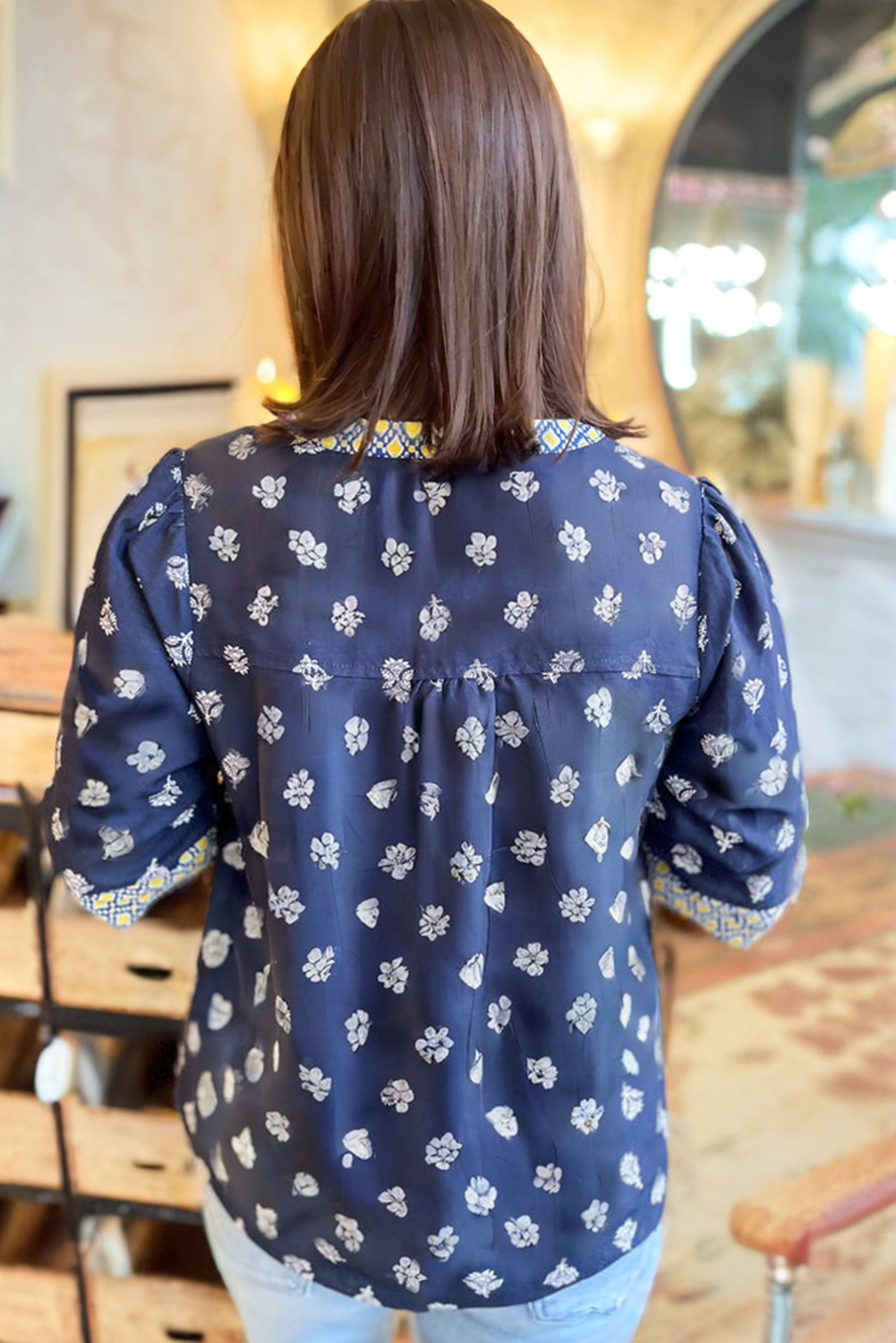 Casual Summer Blouse for Women - Floral Pattern with Stylish Contrast Trim - Detail View 3 Casual Summer Blouse for Women - Floral Pattern with Stylish Contrast Trim - Detail View 3