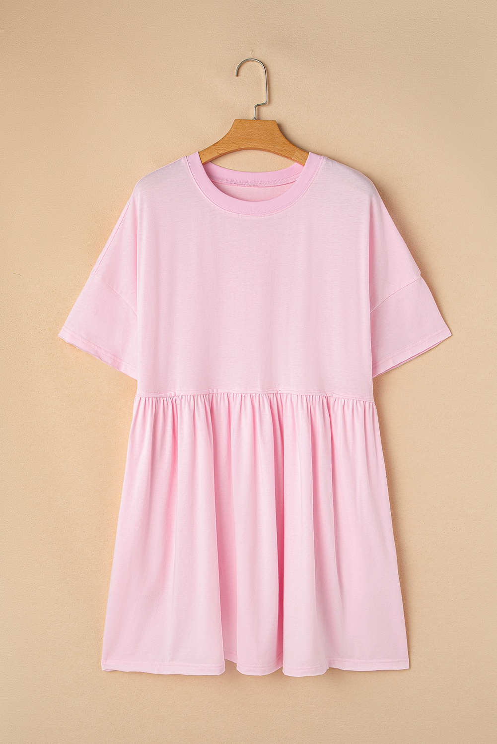 Women's Dress, Light Pink, Solid Color, Babydoll Style, Pocketed Dress, Raw Edge Detailing, Casual Summer Dress, Short Sleeve, Round Neck, Feminine Look, Playful Style, Daily Wear, Mini Dresses - Detail View 8 Women's Dress, Light Pink, Solid Color, Babydoll Style, Pocketed Dress, Raw Edge Detailing, Casual Summer Dress, Short Sleeve, Round Neck, Feminine Look, Playful Style, Daily Wear, Mini Dresses - Detail View 8
