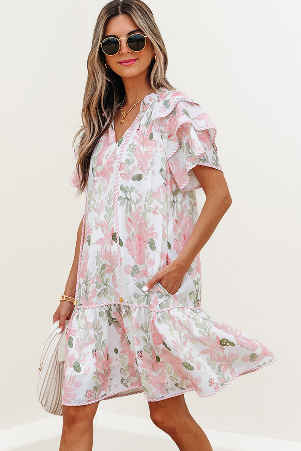 Women's Daily Floral Dress, Cute Ruffle Sleeve Casual Mini - Detail View 3 Women's Daily Floral Dress, Cute Ruffle Sleeve Casual Mini - Detail View 3