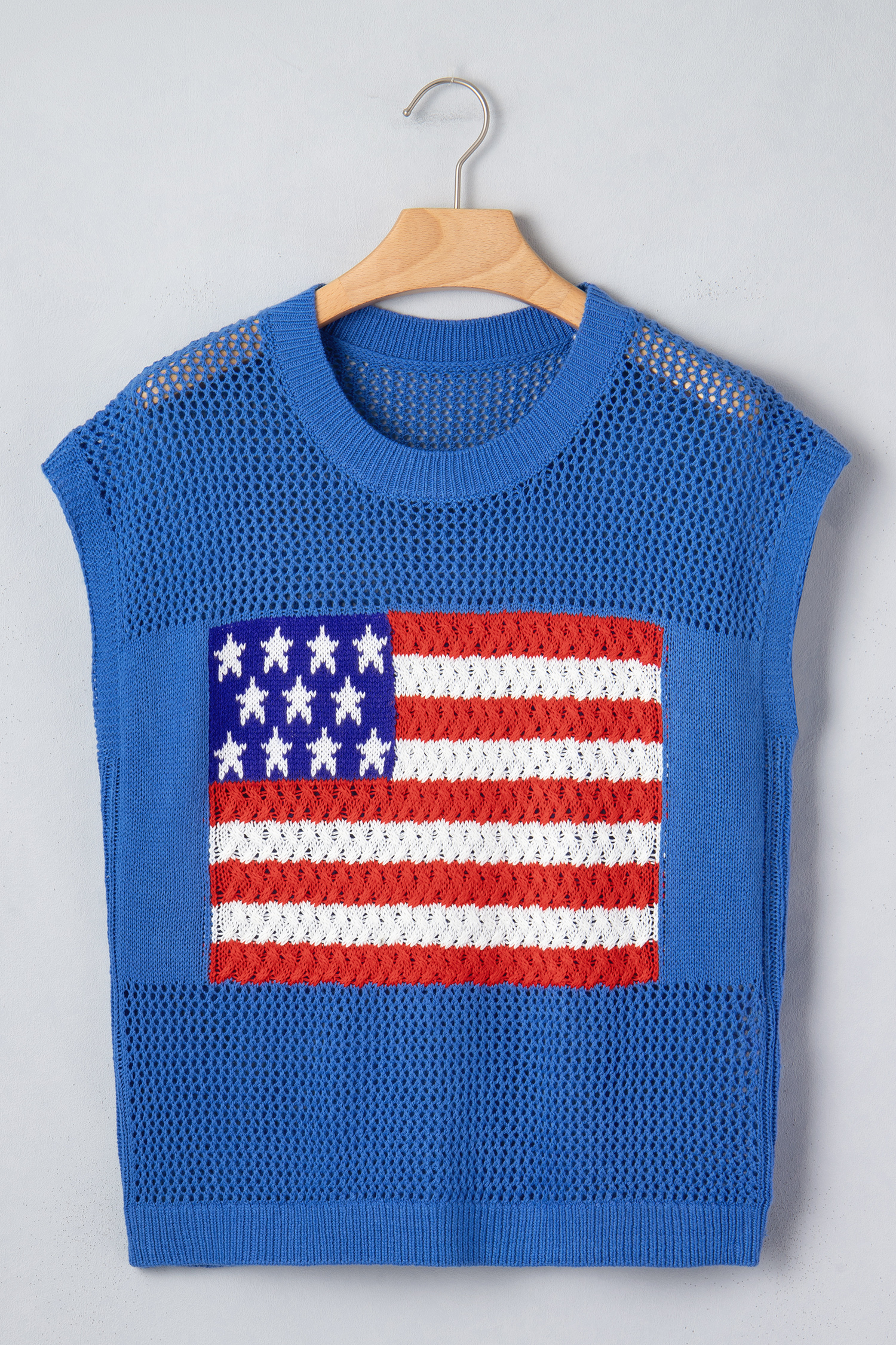 Casual Sky Blue Short Sleeve Sweater with Flag Graphic – Stylish Summer Top for Everyday Wear - Detail View 6 Casual Sky Blue Short Sleeve Sweater with Flag Graphic – Stylish Summer Top for Everyday Wear - Detail View 6