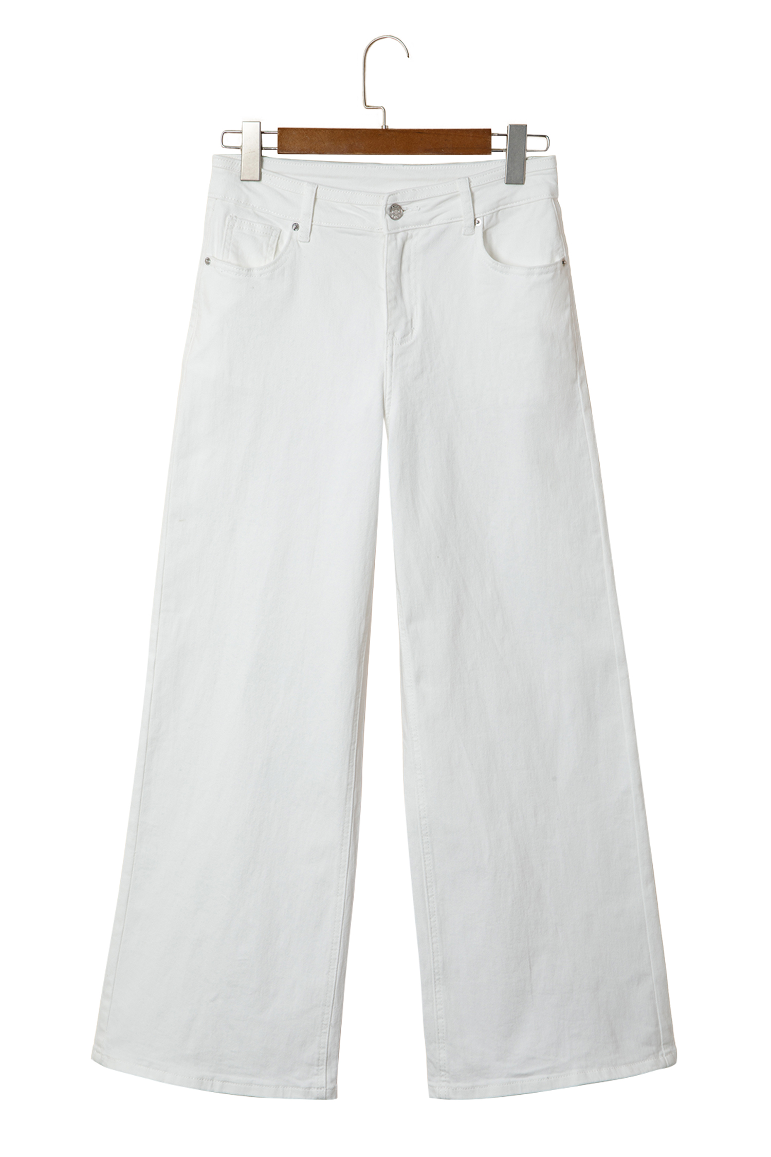 Women's White Wide Leg Jeans – Casual Solid Denim Pants with Pockets for Daily Wear - Detail View 7 Women's White Wide Leg Jeans – Casual Solid Denim Pants with Pockets for Daily Wear - Detail View 7