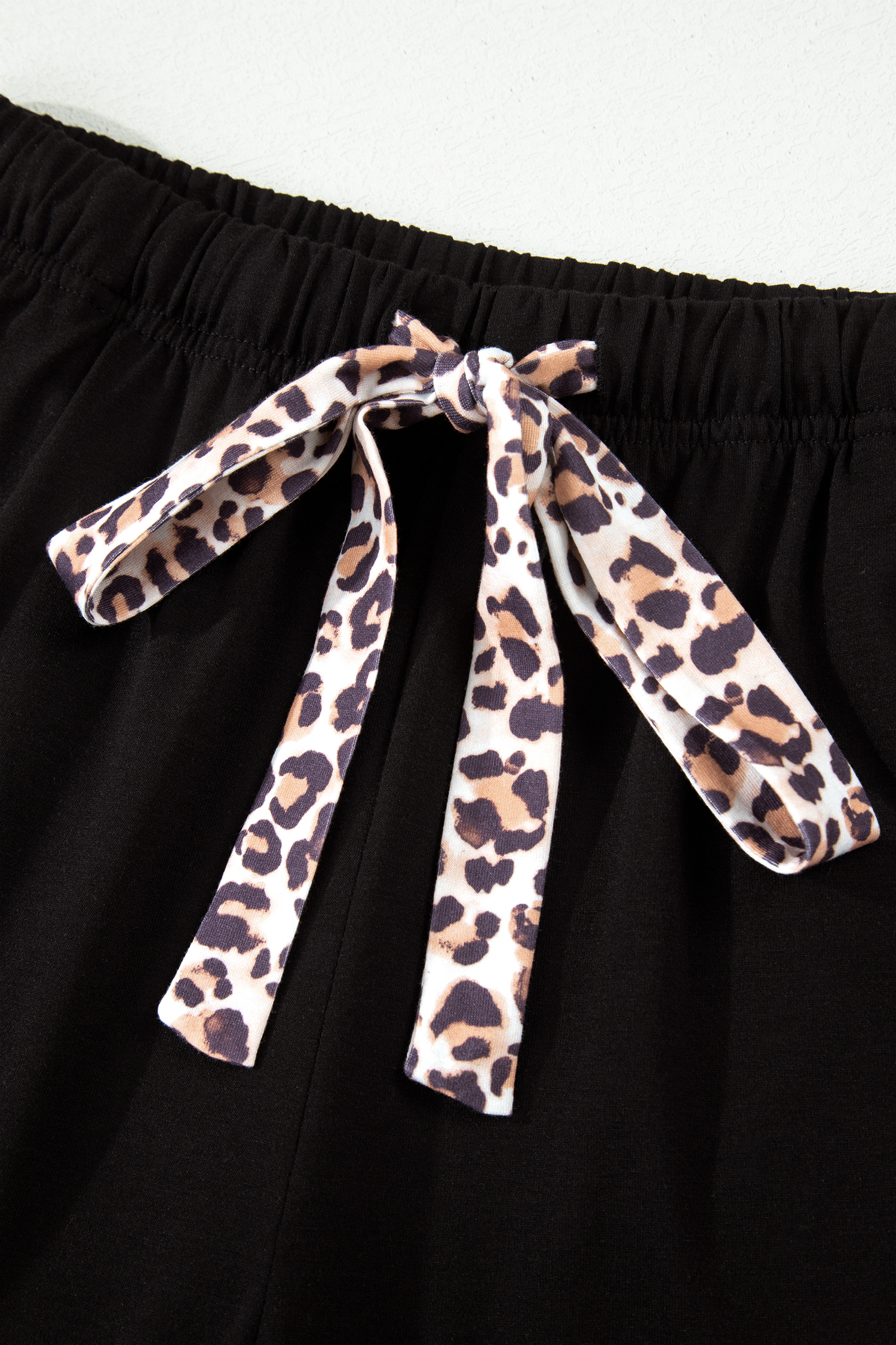 Southern Belle Style Pajamas for Women – Leopard Patchwork Lapel Shirt and Drawstring Shorts Set - Detail View 9 Southern Belle Style Pajamas for Women – Leopard Patchwork Lapel Shirt and Drawstring Shorts Set - Detail View 9