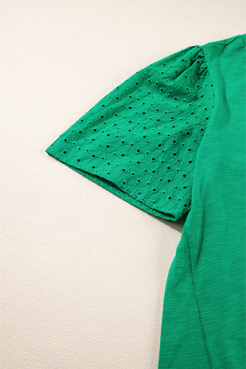 Women's Top, Bright Green, Eyelet Embroidery, Patchwork Design, Shift Silhouette, Casual Wear, Dressy Occasions, Comfortable Fit, Summer Fashion, Round Neck, Stylish, Daily Wear, Tops & Tees - Detail View 8 Women's Top, Bright Green, Eyelet Embroidery, Patchwork Design, Shift Silhouette, Casual Wear, Dressy Occasions, Comfortable Fit, Summer Fashion, Round Neck, Stylish, Daily Wear, Tops & Tees - Detail View 8