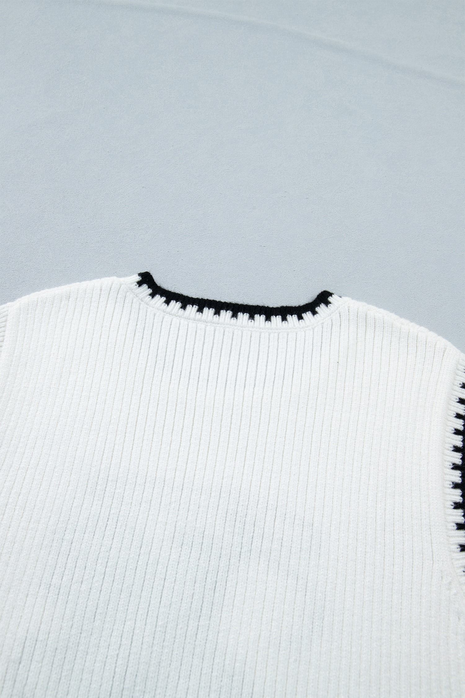Women's Western Cowboy Sweater Vest – White Sleeveless Round Neck with Contrast Trim - Detail View 10 Women's Western Cowboy Sweater Vest – White Sleeveless Round Neck with Contrast Trim - Detail View 10