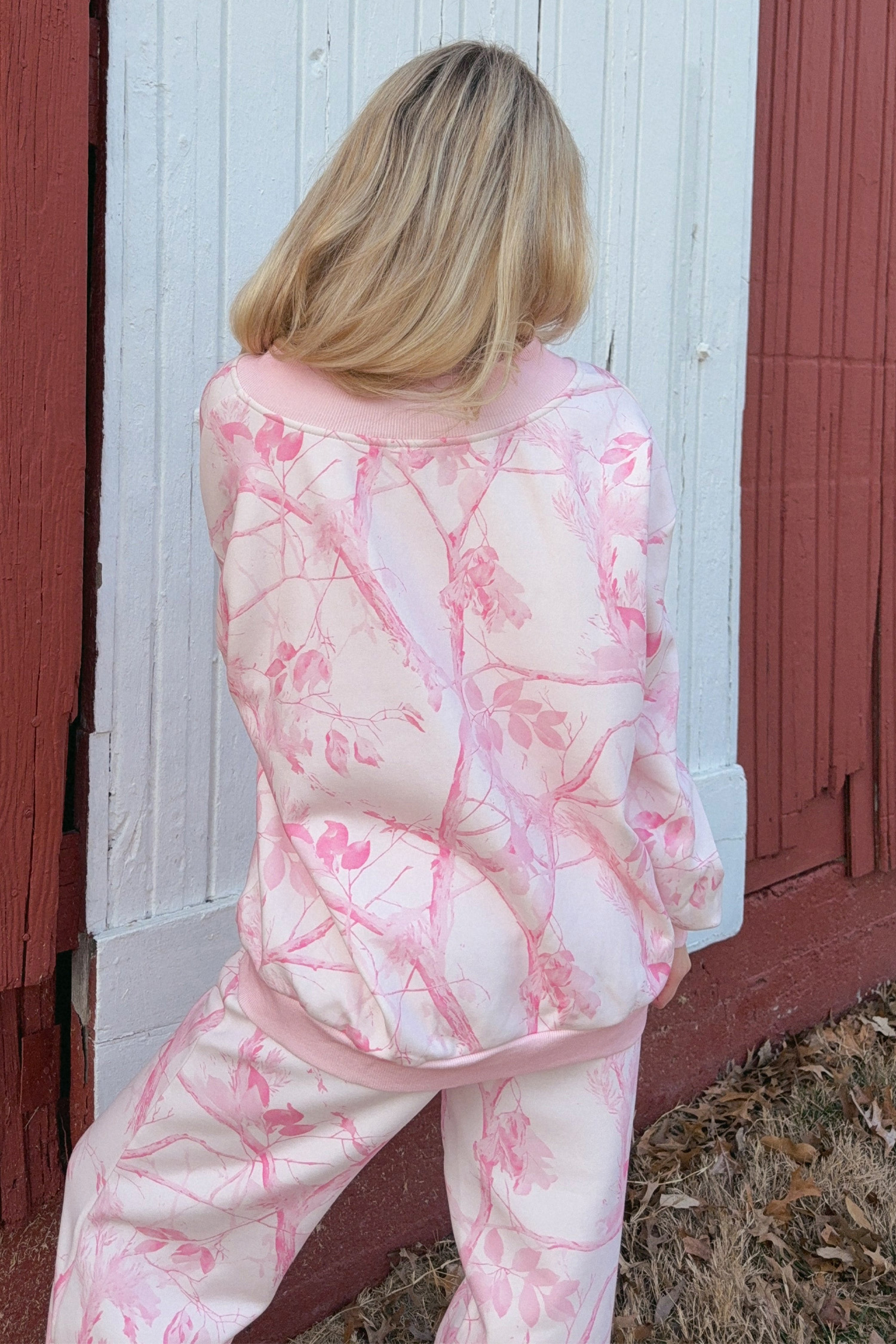 Women's Casual Pink Camo Set, Wide Leg Pant Long Sleeve Top - Detail View 9 Women's Casual Pink Camo Set, Wide Leg Pant Long Sleeve Top - Detail View 9