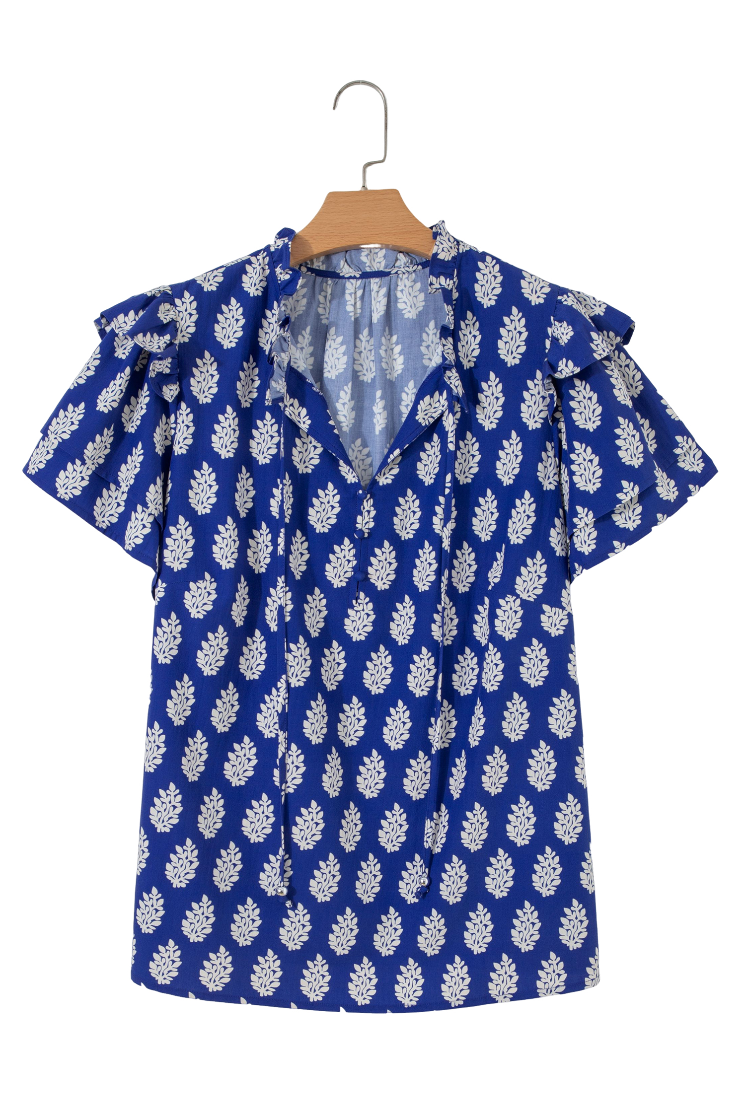Southern Belle Style Plus Size Blouse – Blue Botanical Print V Neck Short Sleeve Top, Daily Summer Casual - Detail View 18 Southern Belle Style Plus Size Blouse – Blue Botanical Print V Neck Short Sleeve Top, Daily Summer Casual - Detail View 18