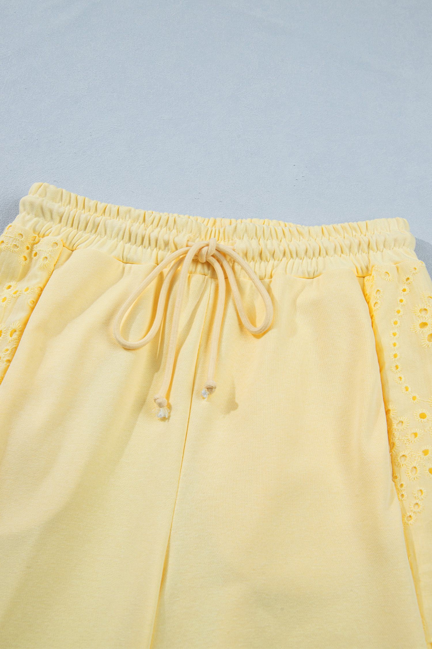 Casual Women's Summer Two Piece Outfit – Patchwork Lace Top and Elastic Waist Wide Leg Pants - Detail View 11 Casual Women's Summer Two Piece Outfit – Patchwork Lace Top and Elastic Waist Wide Leg Pants - Detail View 11