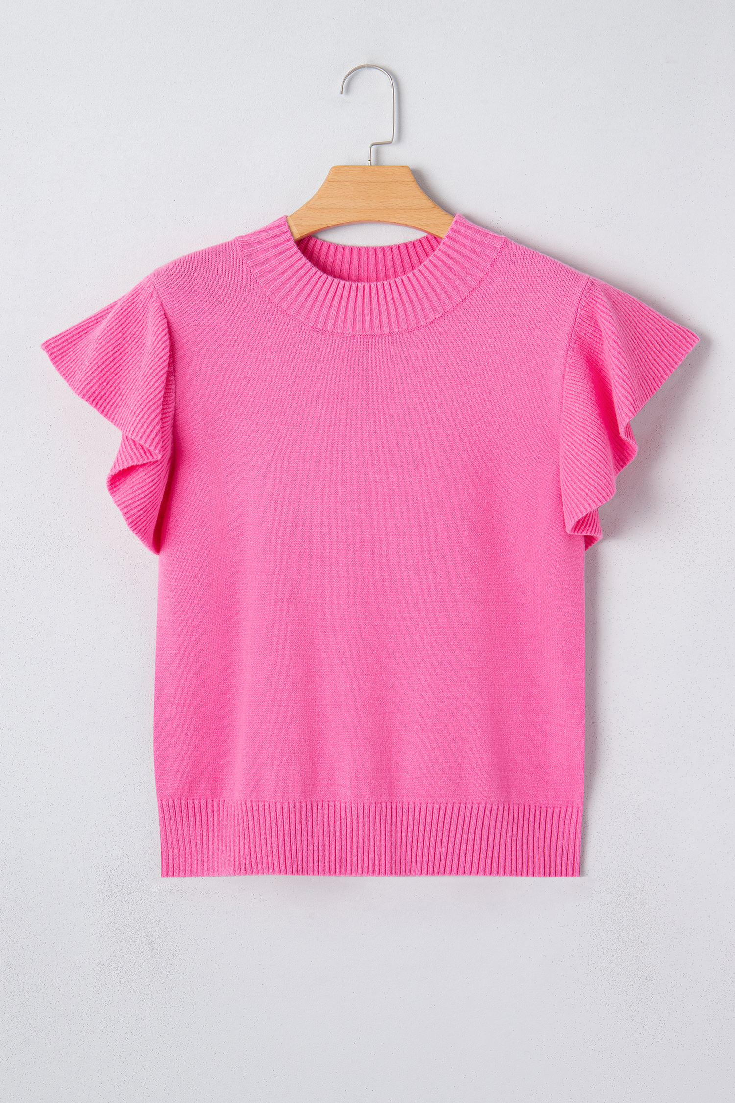 Women's Casual Ruffle Trim Short Sleeve Sweater in Sachet Pink – Perfect for Daily Wear - Detail View 2 Women's Casual Ruffle Trim Short Sleeve Sweater in Sachet Pink – Perfect for Daily Wear - Detail View 2