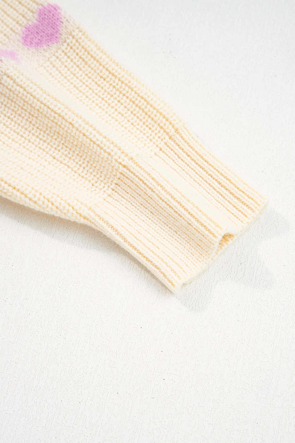 Women's Pink Heart Ribbed Knit Sweater for Daily Wear - Detail View 10 Women's Pink Heart Ribbed Knit Sweater for Daily Wear - Detail View 10