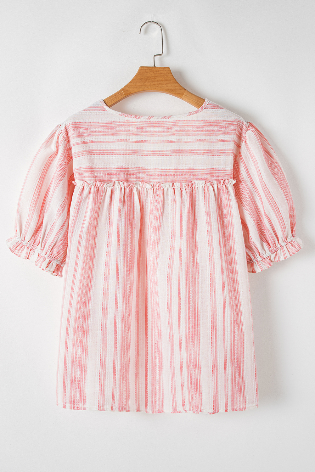Stylish Women's Plus Size V Neck Blouse with Frilled Details and Puff Sleeves - Detail View 7 Stylish Women's Plus Size V Neck Blouse with Frilled Details and Puff Sleeves - Detail View 7