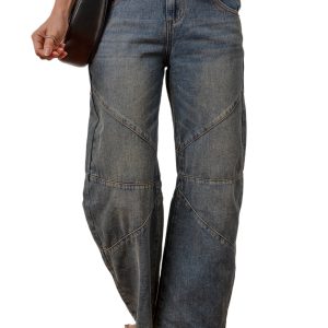 Women's Sail Blue Exposed Stitching Loose Straight High Waist Jeans - Main View