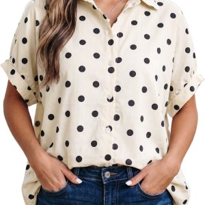 Women's Polka Dot Dolman Shirt – Casual Short Sleeve Top - Main View