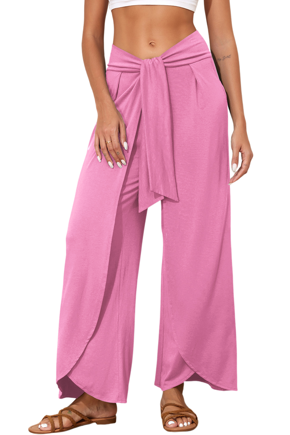 Versatile Wide Leg Pants with Dropped Waist and Split Legs - Ideal for Lounging or Brunch - Detail View 27 Versatile Wide Leg Pants with Dropped Waist and Split Legs - Ideal for Lounging or Brunch - Detail View 27