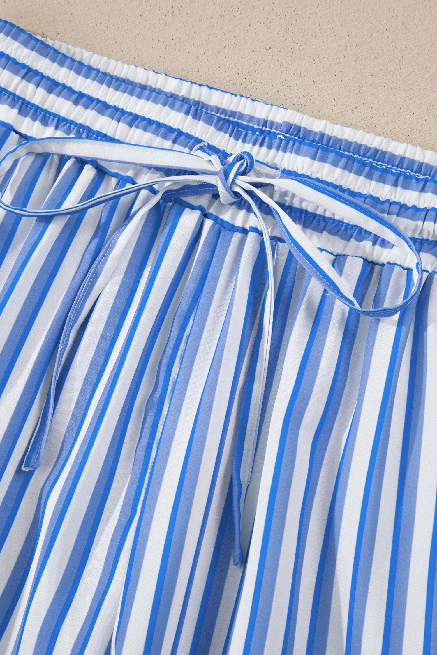 Casual Blue Stripe Wide Leg Pants for Women – Ankle Length Drawstring Trousers for Daily Wear - Detail View 8 Casual Blue Stripe Wide Leg Pants for Women – Ankle Length Drawstring Trousers for Daily Wear - Detail View 8