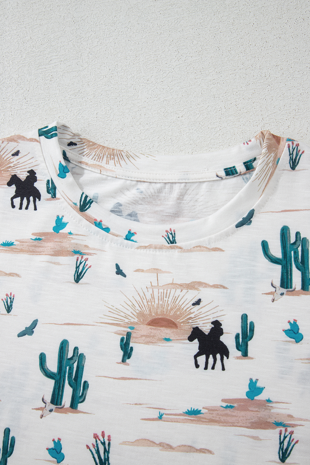 Women's T-Shirt, Beige Top, Western Cactus Print, Crew Neck, Short Sleeve, Casual Style, Summer Wear, Unique Design, Slim Fit, Comfortable Fabric, Daily Wear, Tops & Tees, Breezy Feel - Detail View 12 Women's T-Shirt, Beige Top, Western Cactus Print, Crew Neck, Short Sleeve, Casual Style, Summer Wear, Unique Design, Slim Fit, Comfortable Fabric, Daily Wear, Tops & Tees, Breezy Feel - Detail View 12