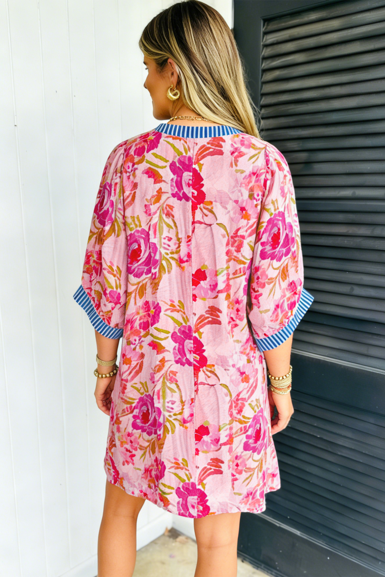 Boho Floral Mini Dress for Women – Casual Vacation Shift - Detail View 2 Boho Floral Mini Dress for Women – Casual Vacation Shift - Detail View 2