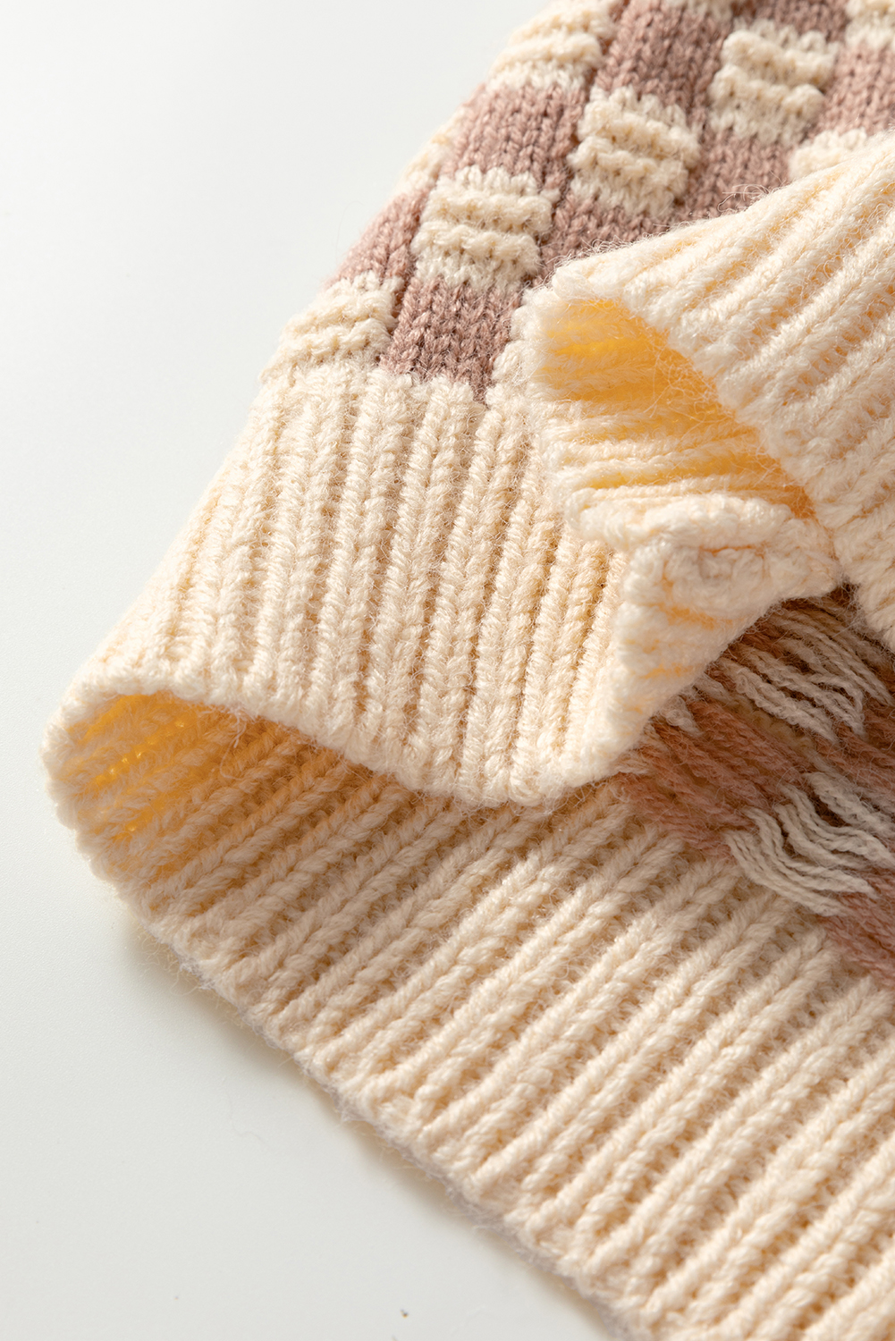 Stylish Khaki Stripe and Plaid Patterned Drop Shoulder Sweater for Daily Wear - Detail View 15 Stylish Khaki Stripe and Plaid Patterned Drop Shoulder Sweater for Daily Wear - Detail View 15
