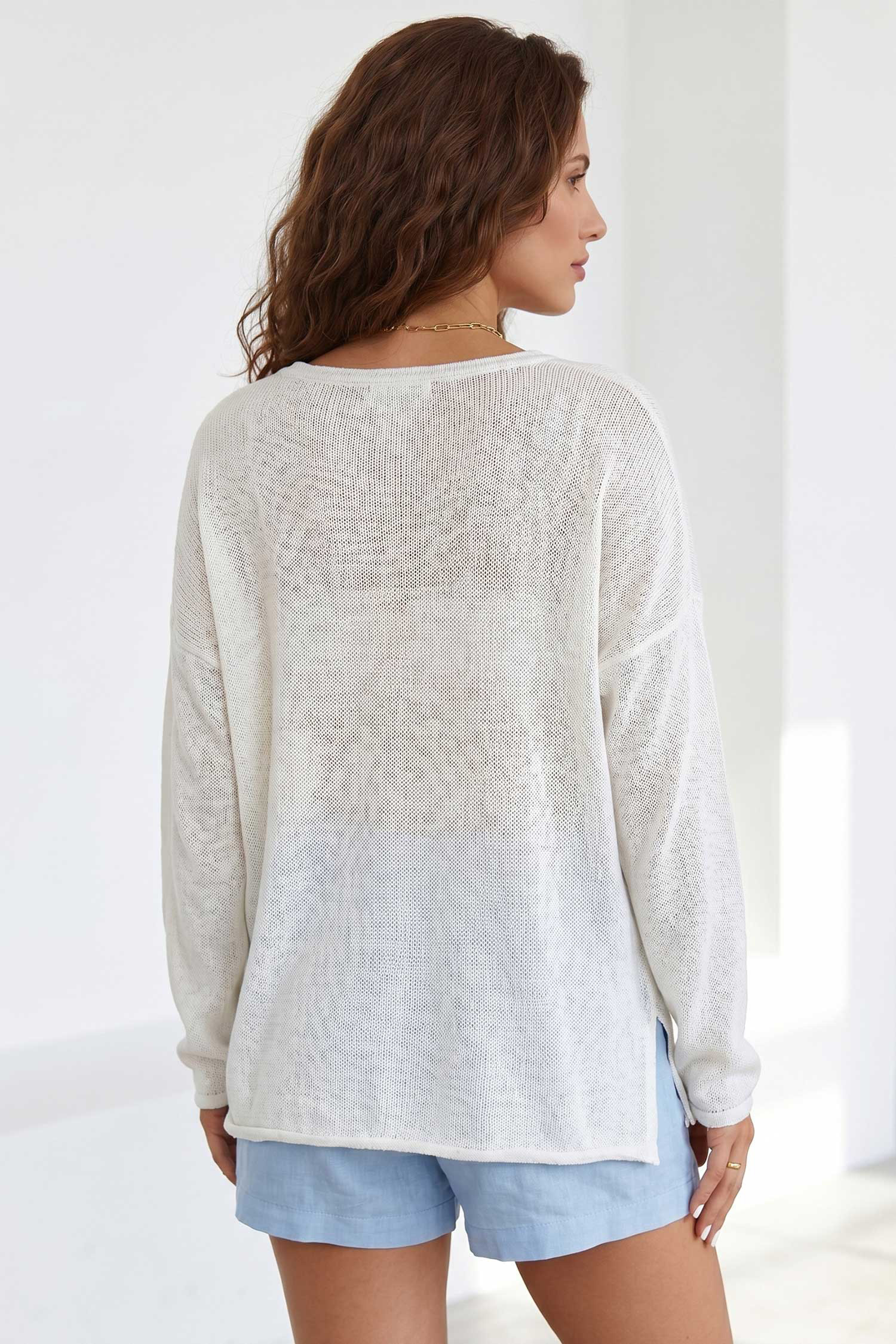 Women's Beach Side Graphic Sweater, Lightweight Cotton Knit - Detail View 2 Women's Beach Side Graphic Sweater, Lightweight Cotton Knit - Detail View 2
