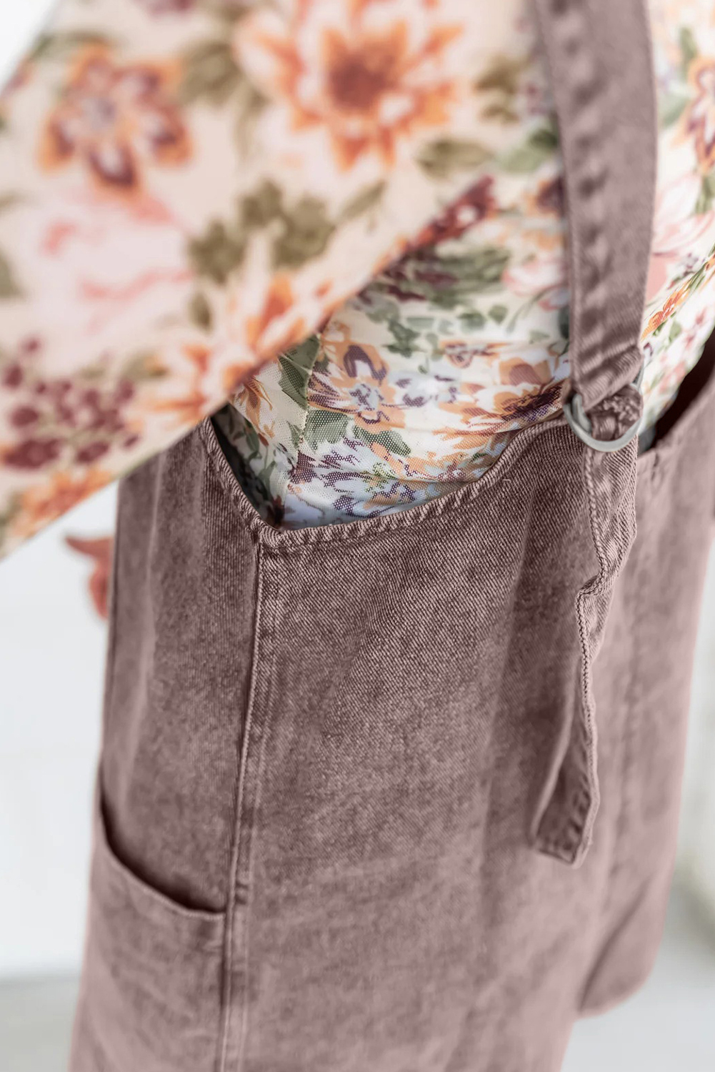 Casual Women's Goat Denim Mini Dress with V-Neck and Suspenders – Modern Minimalist Fall Outfit - Detail View 2 Casual Women's Goat Denim Mini Dress with V-Neck and Suspenders – Modern Minimalist Fall Outfit - Detail View 2