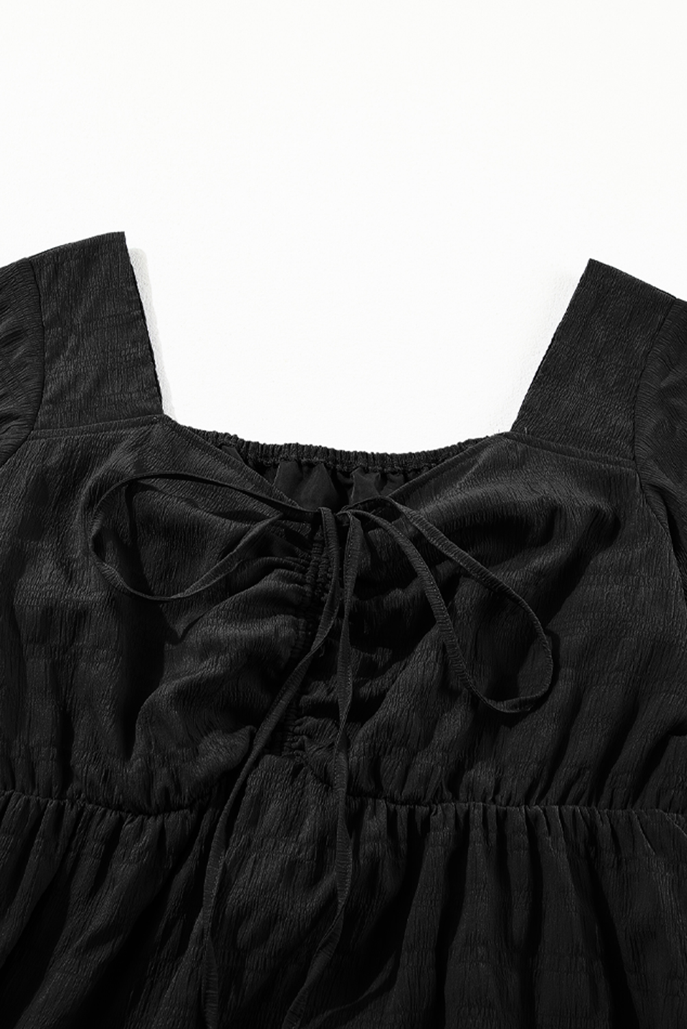 Elegant Black Plus Size Midi Dress with Lace-up Detail – Ideal for Summer Outings - Detail View 7 Elegant Black Plus Size Midi Dress with Lace-up Detail – Ideal for Summer Outings - Detail View 7