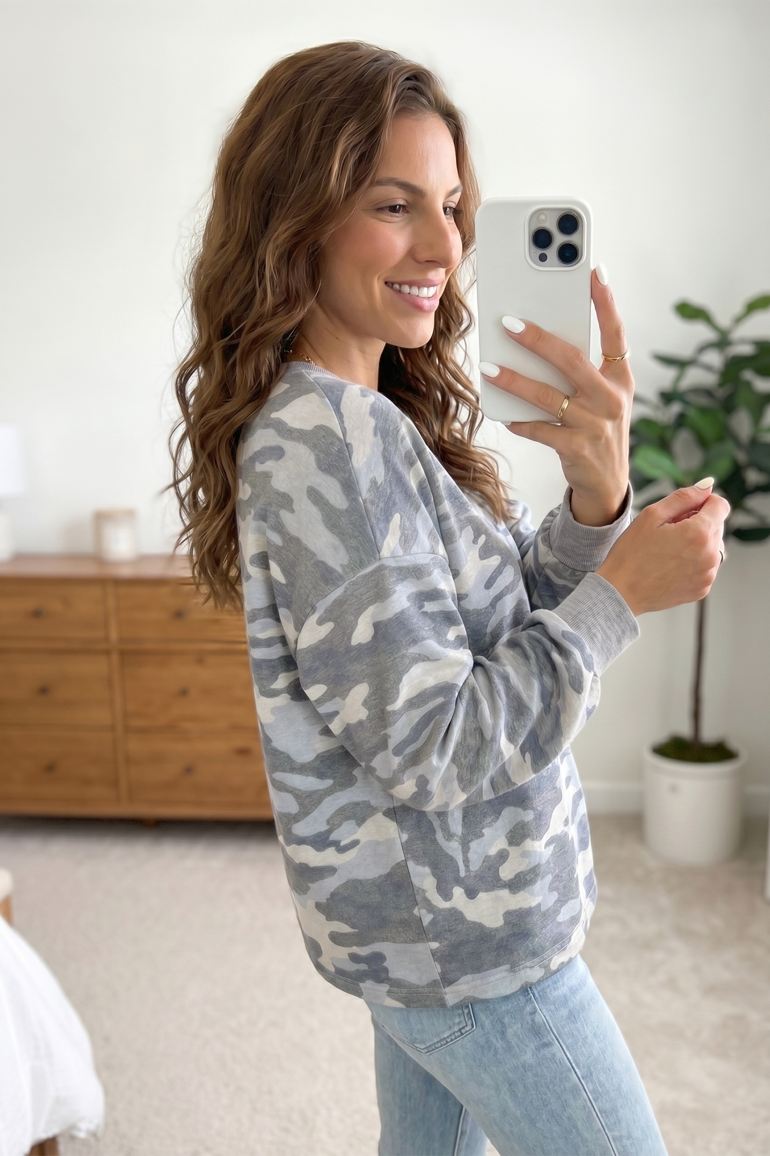 Casual Camo Sweatshirt for Women – Comfortable Round Neck Top - Detail View 2 Casual Camo Sweatshirt for Women – Comfortable Round Neck Top - Detail View 2