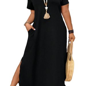 Women's Black Asymmetric Shoulder Maxi Dress – Casual Summer Style for Any Occasion - Main View