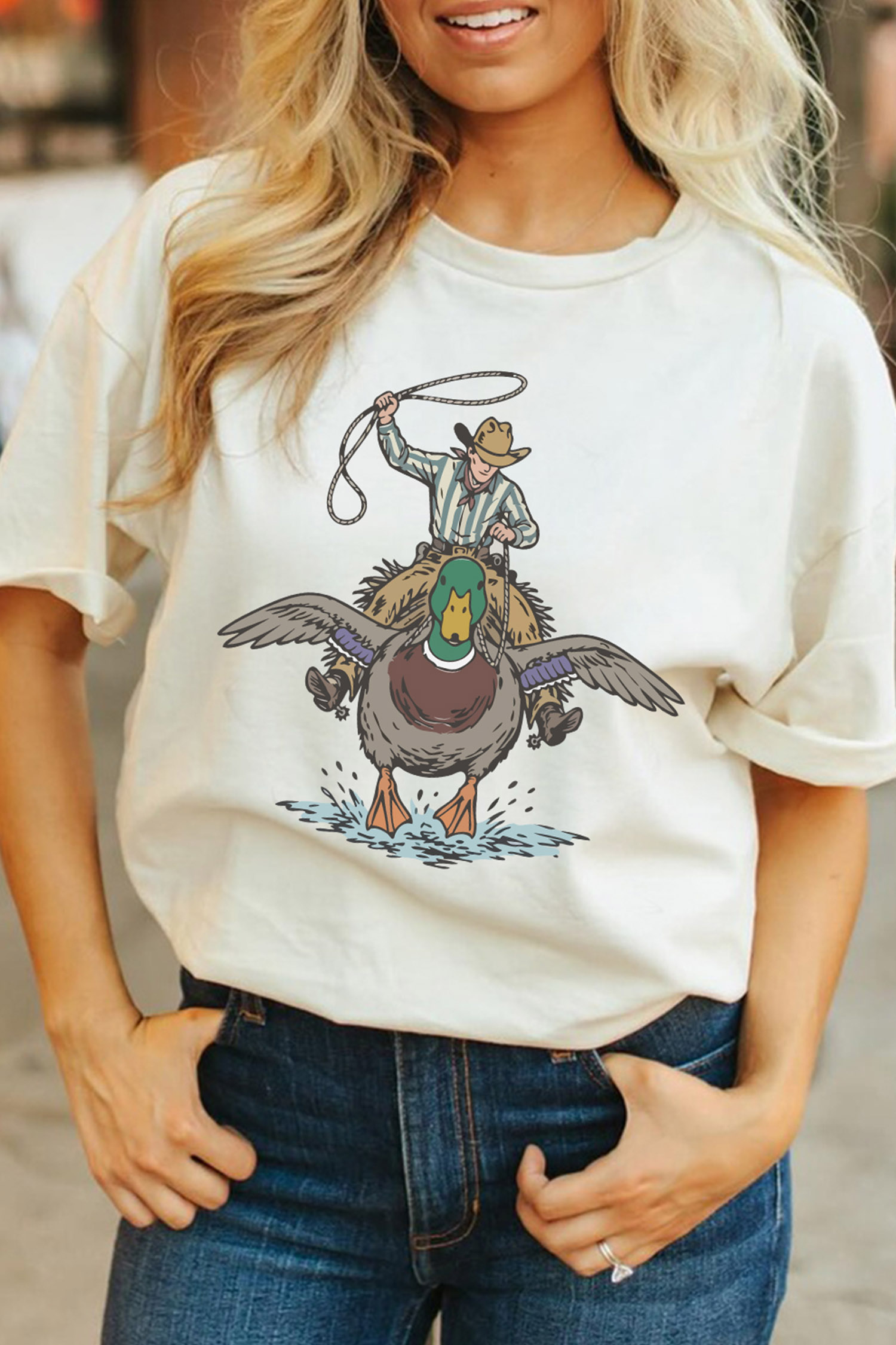 Cotton Blend Duck Graphic Tee, Women's Round Neck Shirt - Detail View 6 Cotton Blend Duck Graphic Tee, Women's Round Neck Shirt - Detail View 6